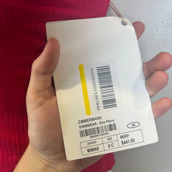 Zimmermann One-Piece Ribbed Deep V Swimsuit Red Women's 2-4 NWT - Picture 10 of 10